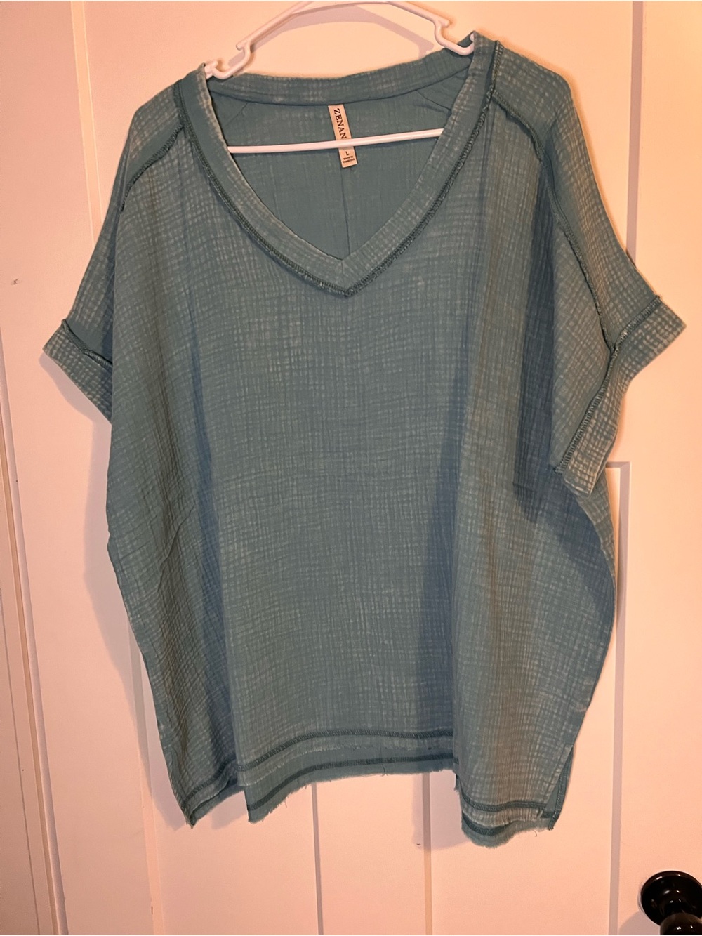 Zenana Outfitters Seafoam Green V-Neck Woven Tunic